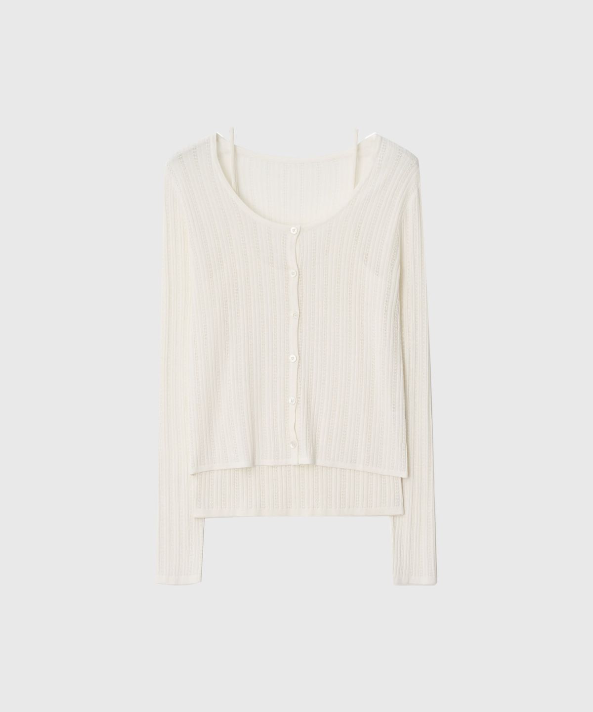 룩캐스트(LOOKAST) 포스틴 시어 텍스처드 니트 가디건 세트_화이트 / FAUSTINE SHEER TEXTURED KNIT CARDIGAN SET_WHITE