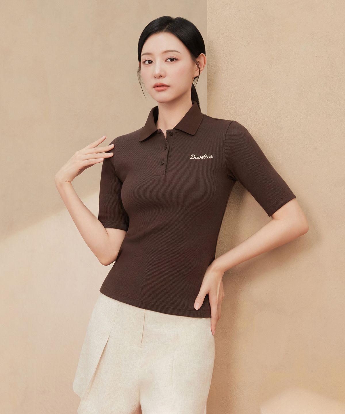 듀베티카(DUVETICA) 로카라 폴로(다크 브라운)(여성 반팔카라티셔츠)