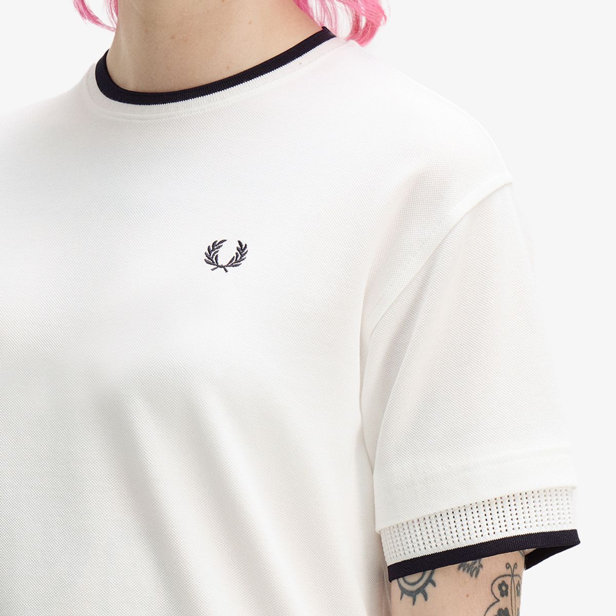 프레드페리(FRED PERRY) [Womens] 팁드 메쉬 피케 티셔츠 - 스노우 화이트 AFPF2612191-129