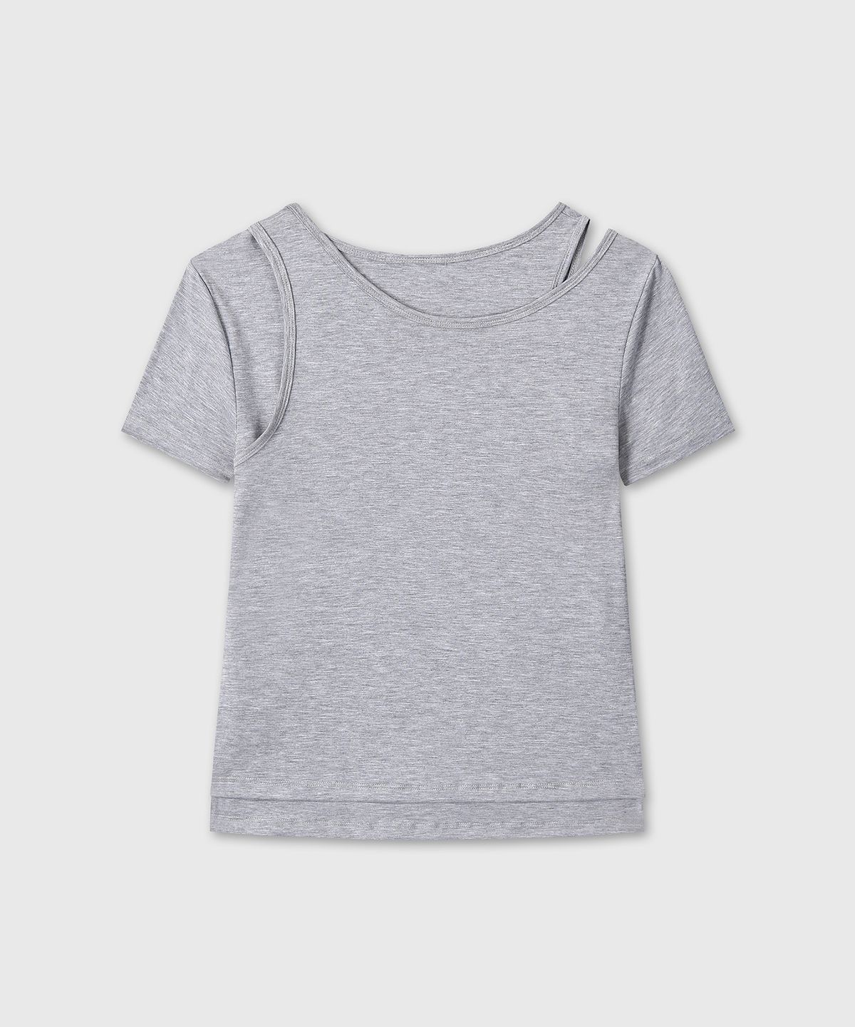 다이브인 우먼(DIVEIN WOMEN) DOUBLE LAYERED T-SHIRTS (MELANGE GRAY)