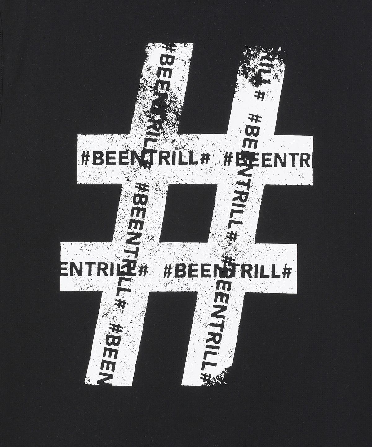 빈트릴(BEENTRILL) 빈티지 해시태그 오버핏 메쉬 슬리브리스(블랙)