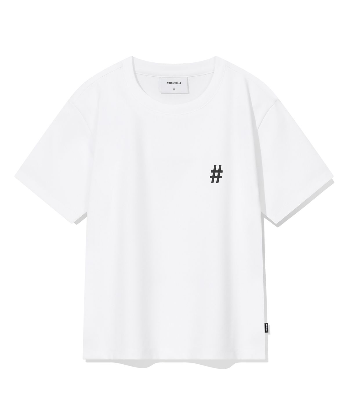 빈트릴(BEENTRILL) 우먼스 스탠다드 해시태그 슬림핏 반팔티(화이트)