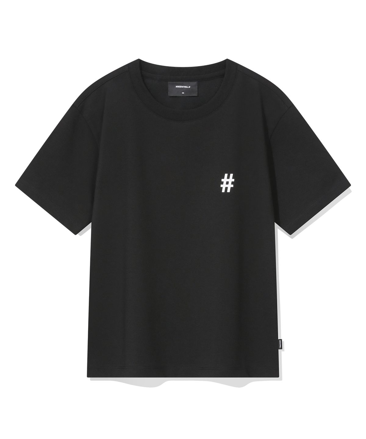 빈트릴(BEENTRILL) 우먼스 스탠다드 해시태그 슬림핏 반팔티(블랙)