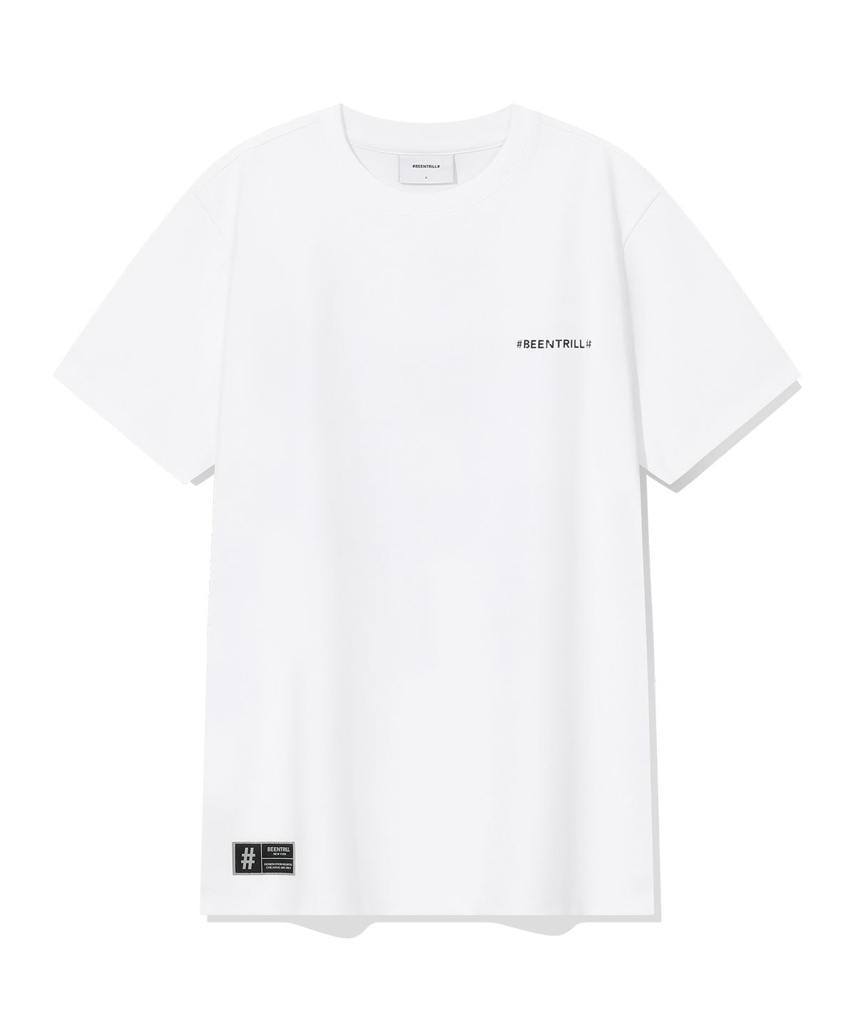 빈트릴(BEENTRILL) 빈티지 해시태그 머슬핏 반팔티(화이트)