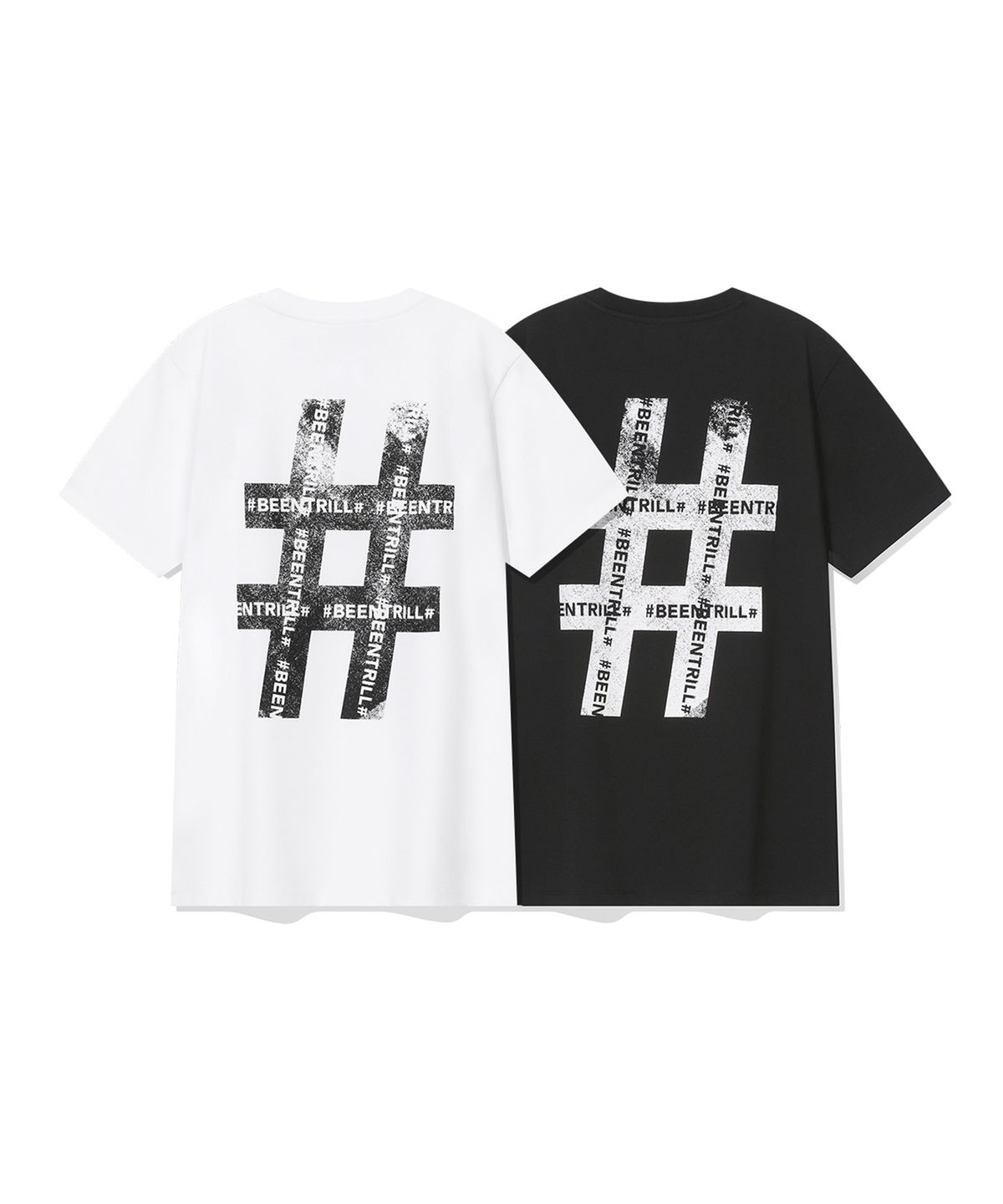 빈트릴(BEENTRILL) 빈티지 해시태그 머슬핏 반팔티(화이트)
