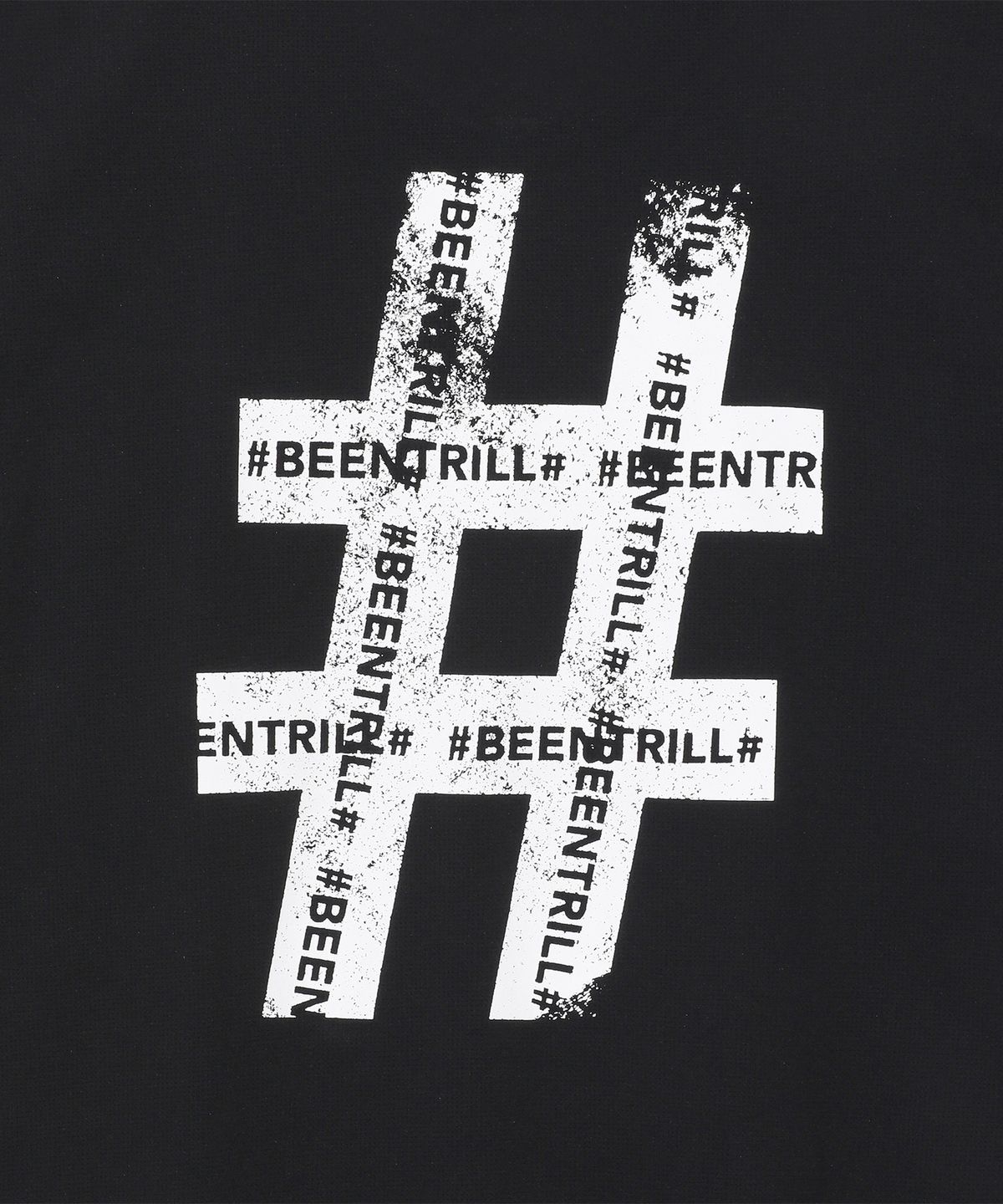 빈트릴(BEENTRILL) 빈티지 해시태그 자이언트 핏 메쉬 반팔티(블랙)