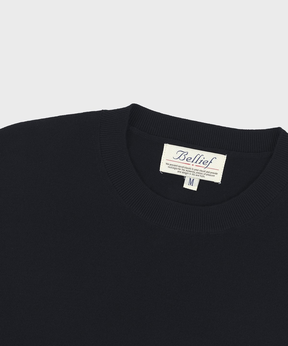 벨리프(BELLIEF) Essential Hard Twist Cotton Short Sleeve Knit (Navy)