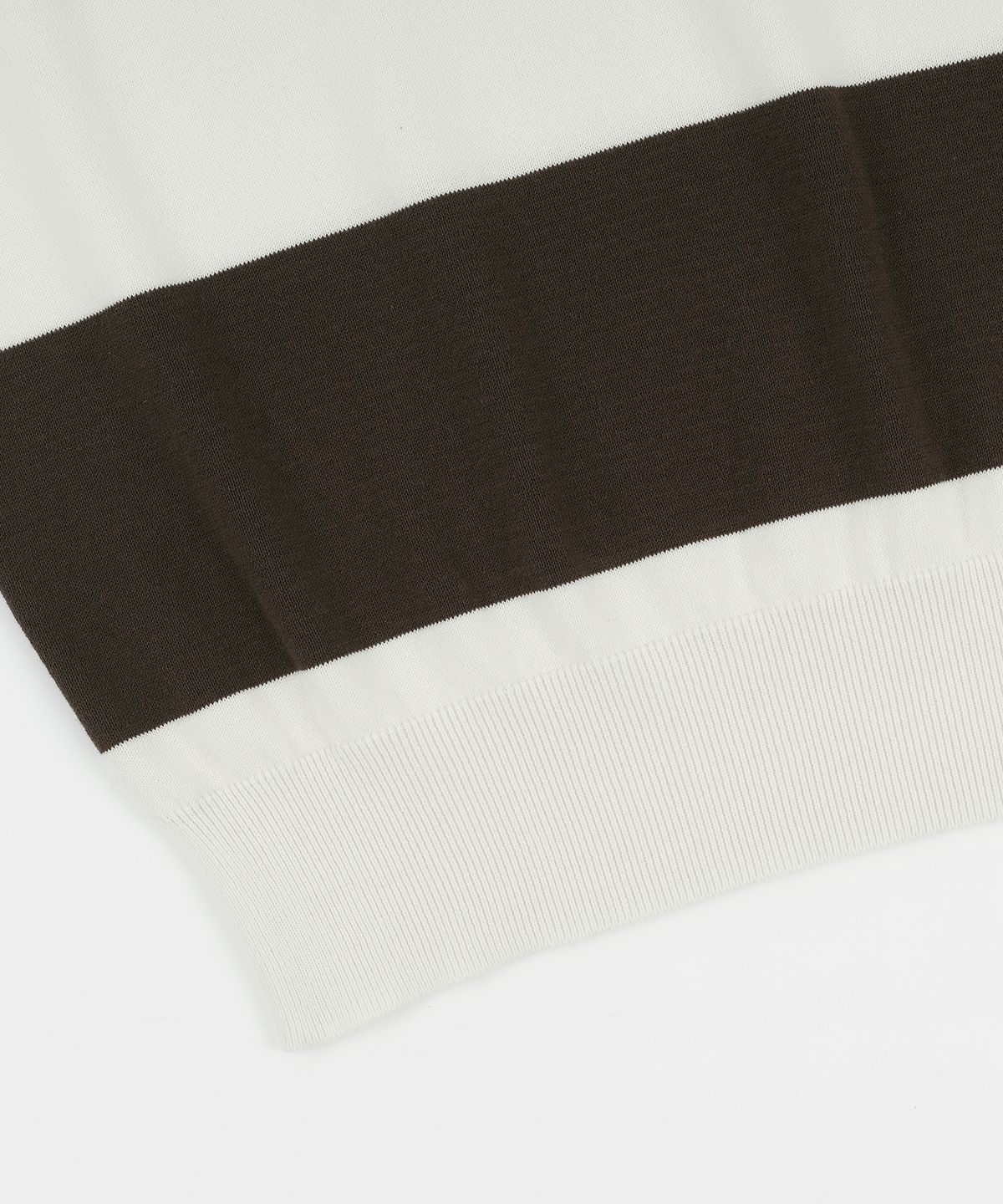 벨리프(BELLIEF) Essential Hard Twist Cotton Short Sleeve Striped Knit (Ivory/Brown)