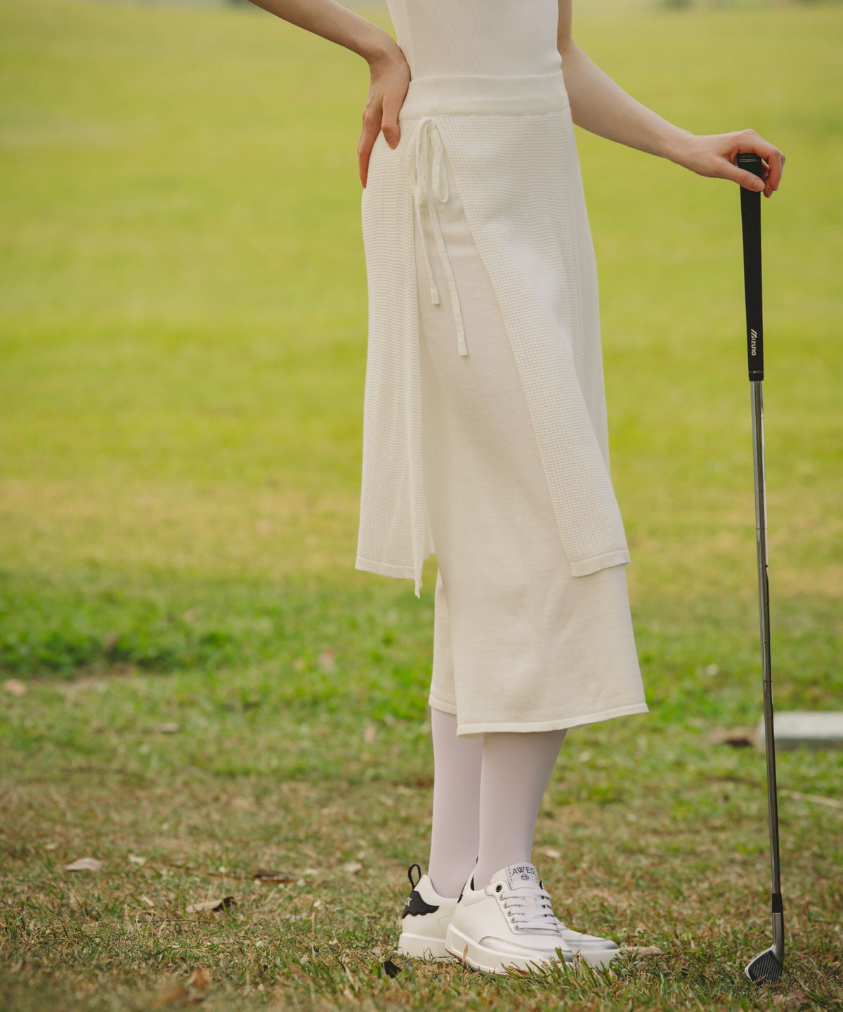 오베르 골프(OBER GOLF) 니트 랩 레이어드 하프 팬츠(아이보리)