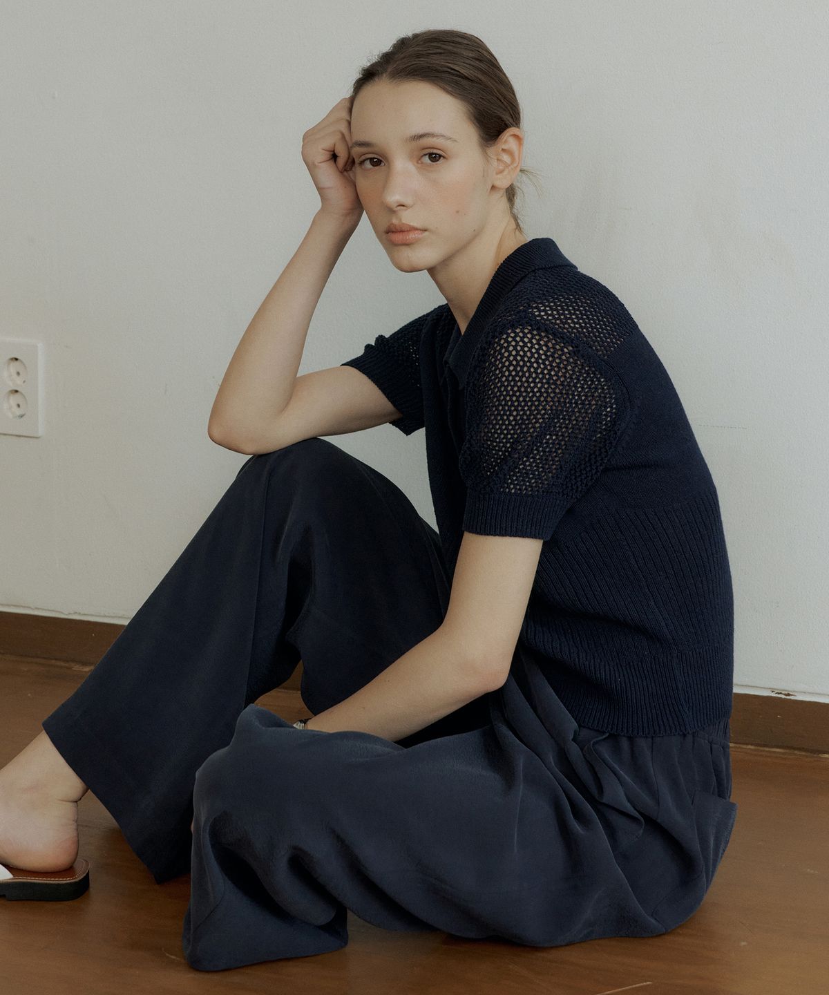 오떼뜨(OCTETTE) KNIT BLOCK COLLAR CARDIGAN_2COLOR