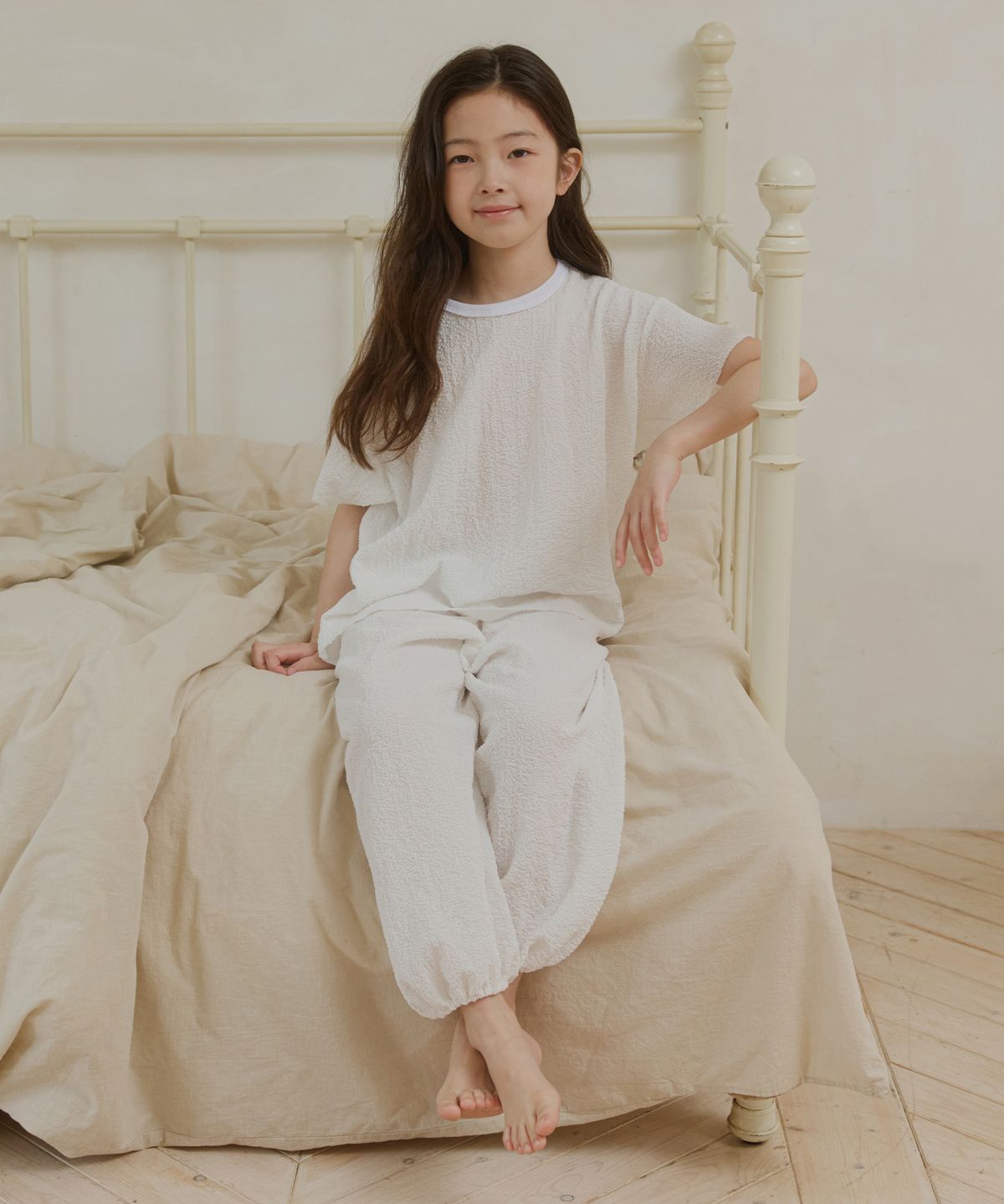 웬즈데이오아시스 키즈(WEDNESDAYOASIS KIDS) [Kids]버블 라운드 하프 티셔츠_IVORY(WB6ST01)