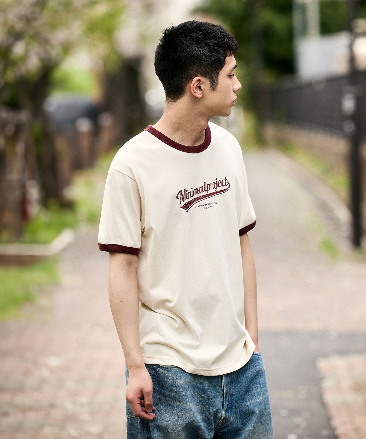 미니멀프로젝트(MINIMALPROJECT) 워시드 드로잉 링거 반팔 티셔츠 MST185 [IVORY]