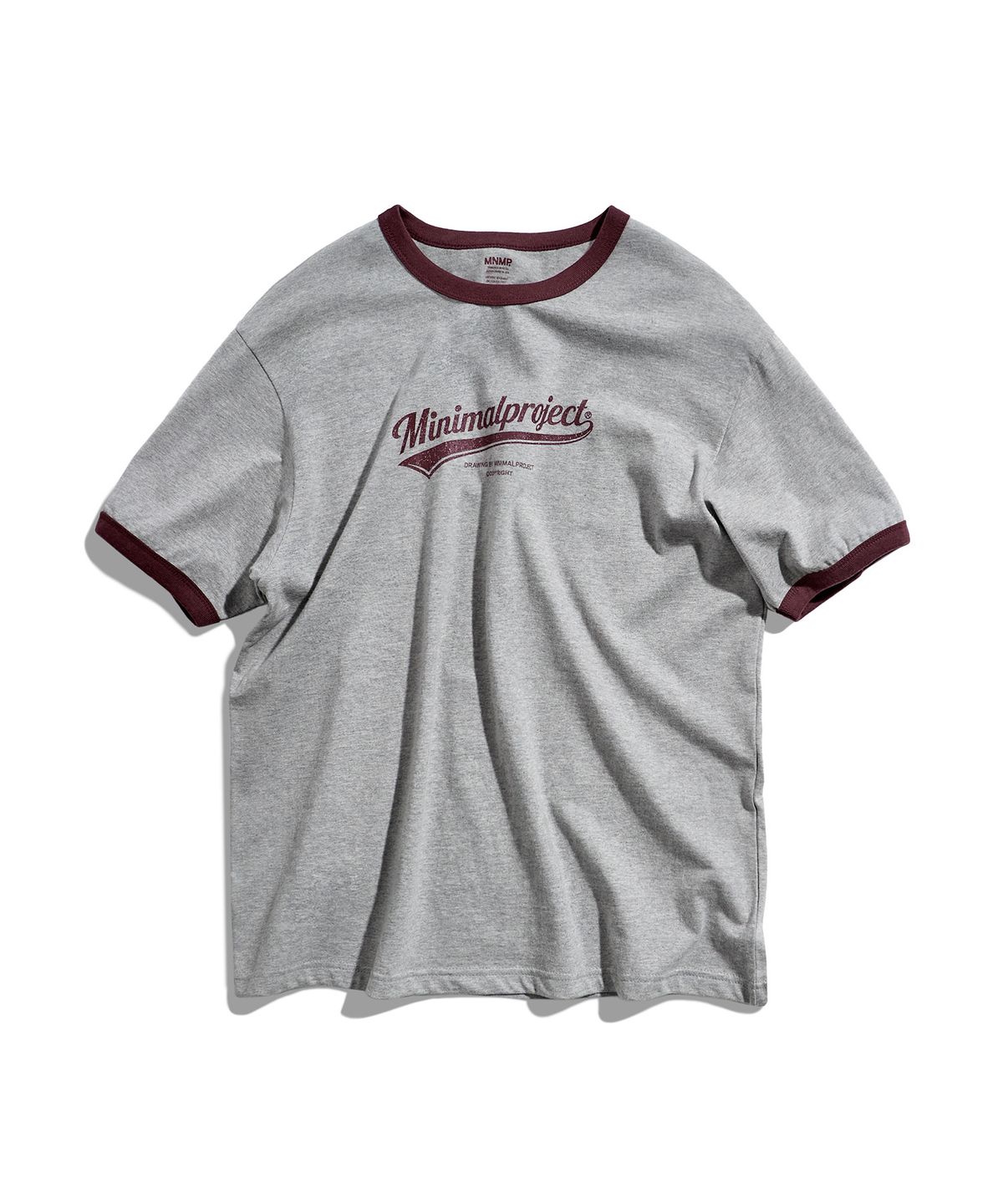 미니멀프로젝트(MINIMALPROJECT) 워시드 드로잉 링거 반팔 티셔츠 MST185 [GRAY/WINE]