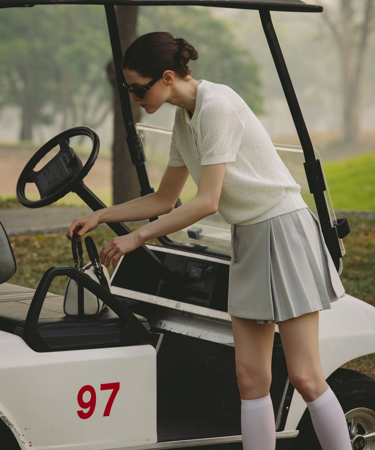 오베르 골프(OBER GOLF) 스카시 텍스처 카라 니트 (화이트)