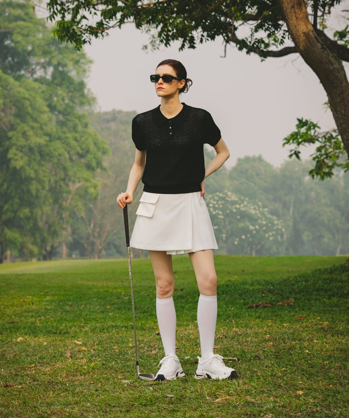 오베르 골프(OBER GOLF) 스카시 텍스처 카라 니트 (블랙)