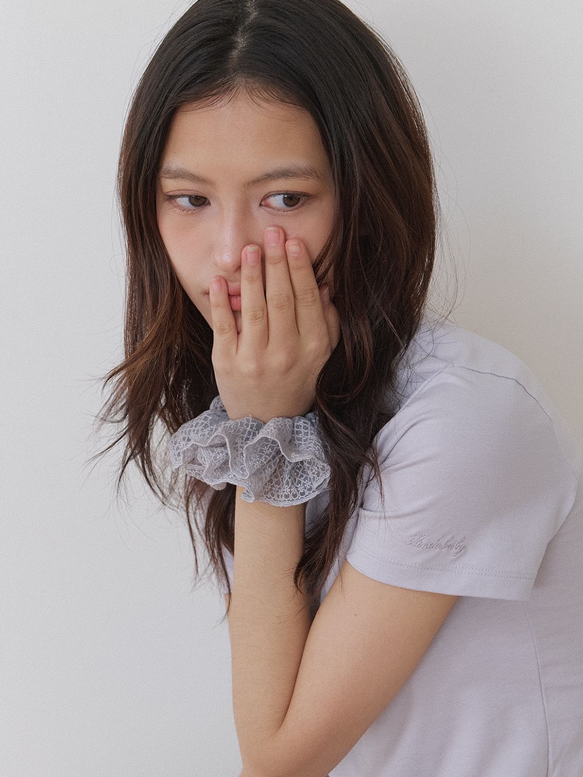 카인더베이비(KINDABABY) lace veil scrunchie - misty blue gray