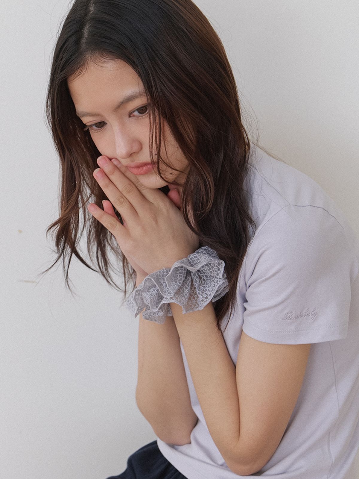 카인더베이비(KINDABABY) lace veil scrunchie - misty blue gray