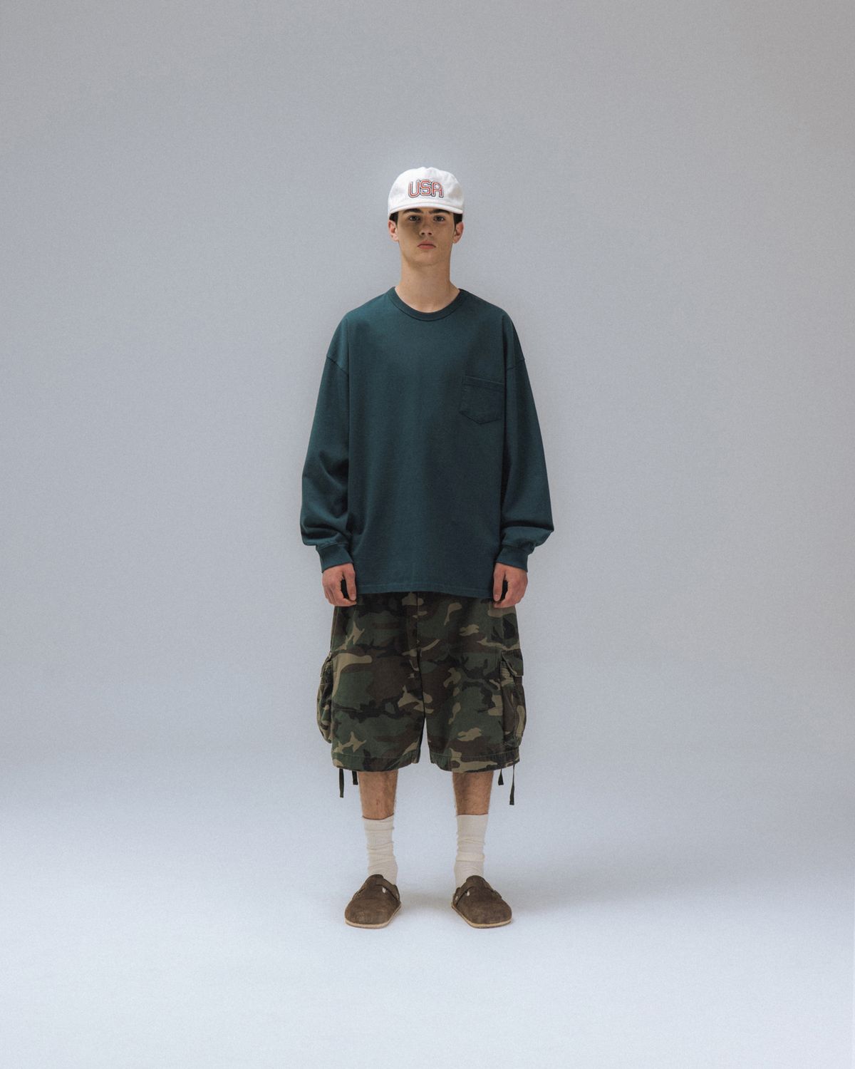 앵글런(ANGLAN) Essential Pocket Long Sleeve - Blue Green