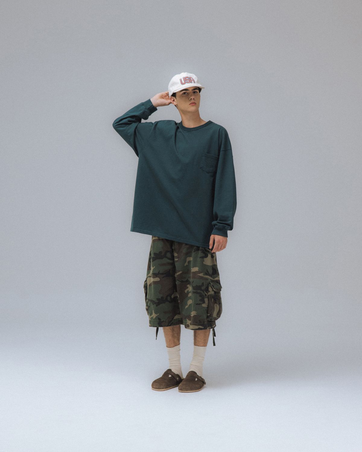 앵글런(ANGLAN) Essential Pocket Long Sleeve - Blue Green