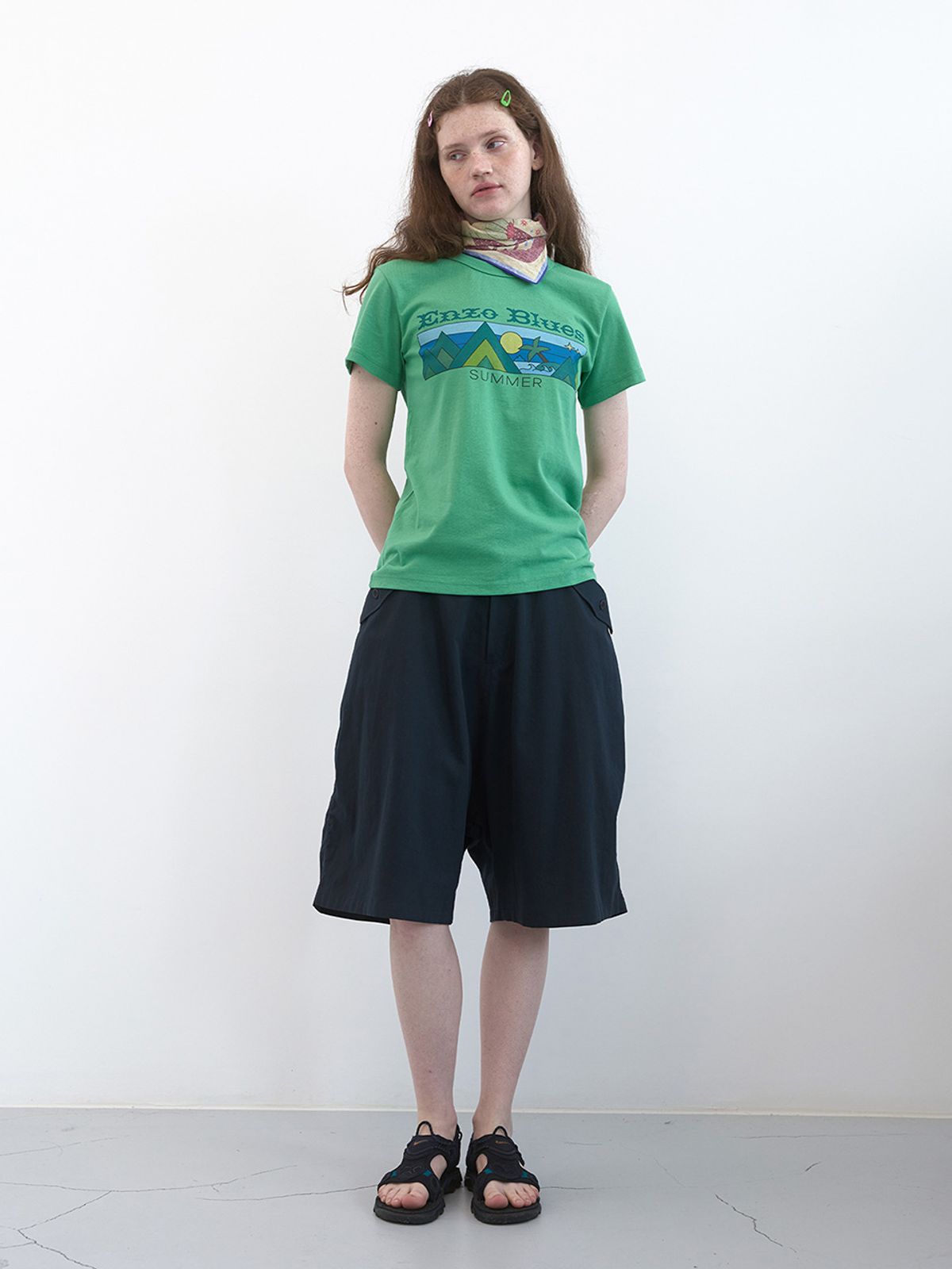 엔조 블루스(ENZO BLUES) 워싱 코튼 컴뱃 하프 팬츠 (Navy)