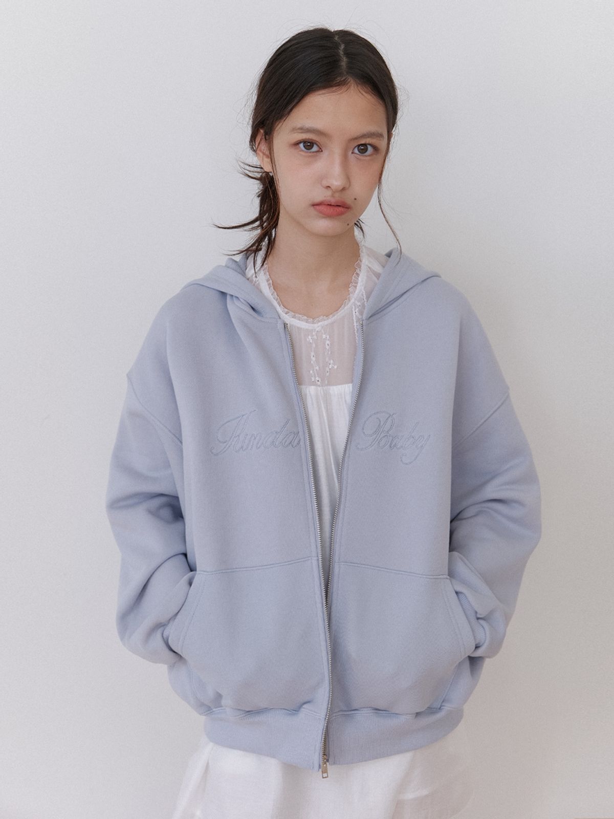 카인더베이비(KINDABABY) cozy stitch zip-up hoodie - mist blue