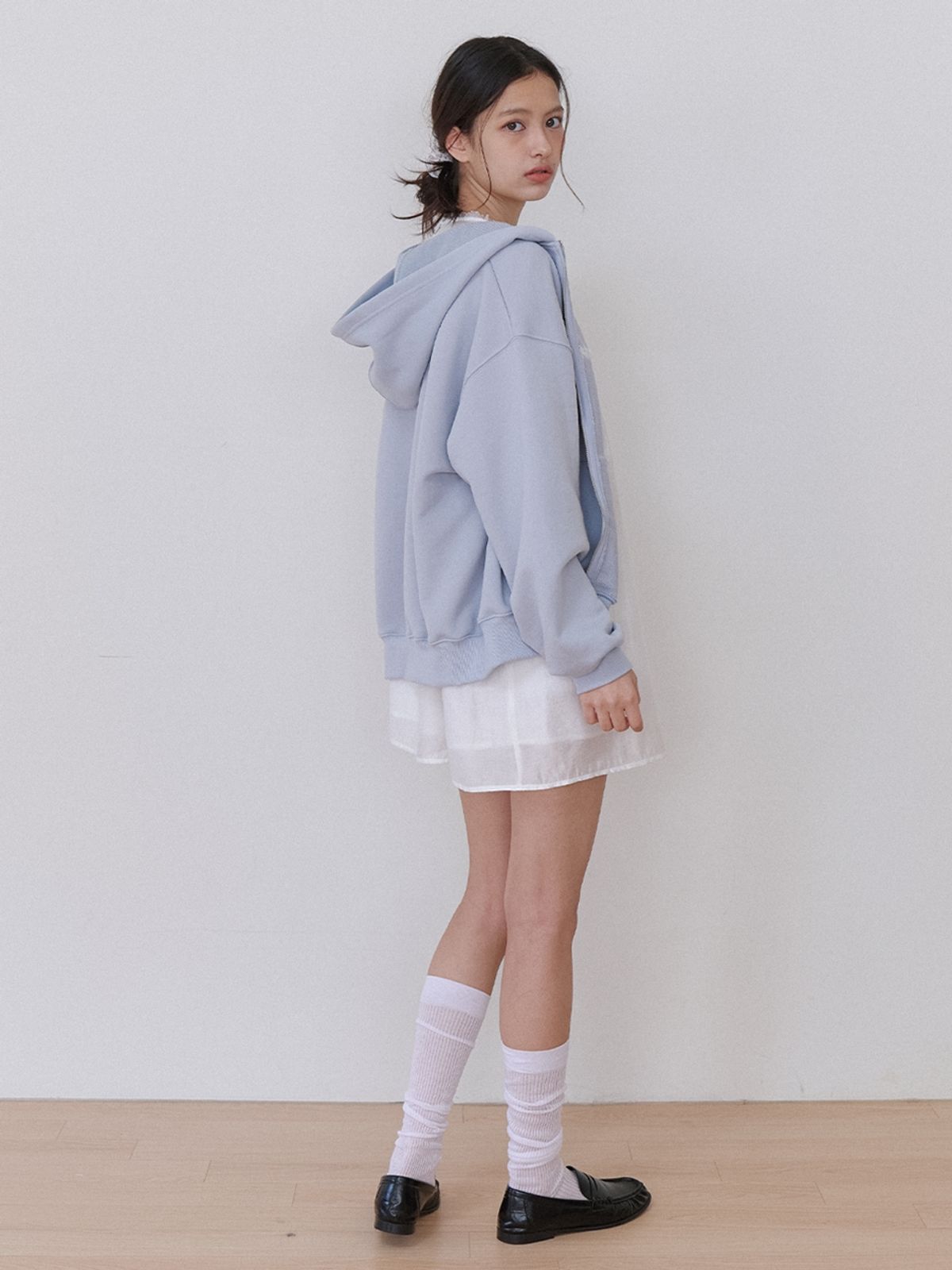 카인더베이비(KINDABABY) cozy stitch zip-up hoodie - mist blue