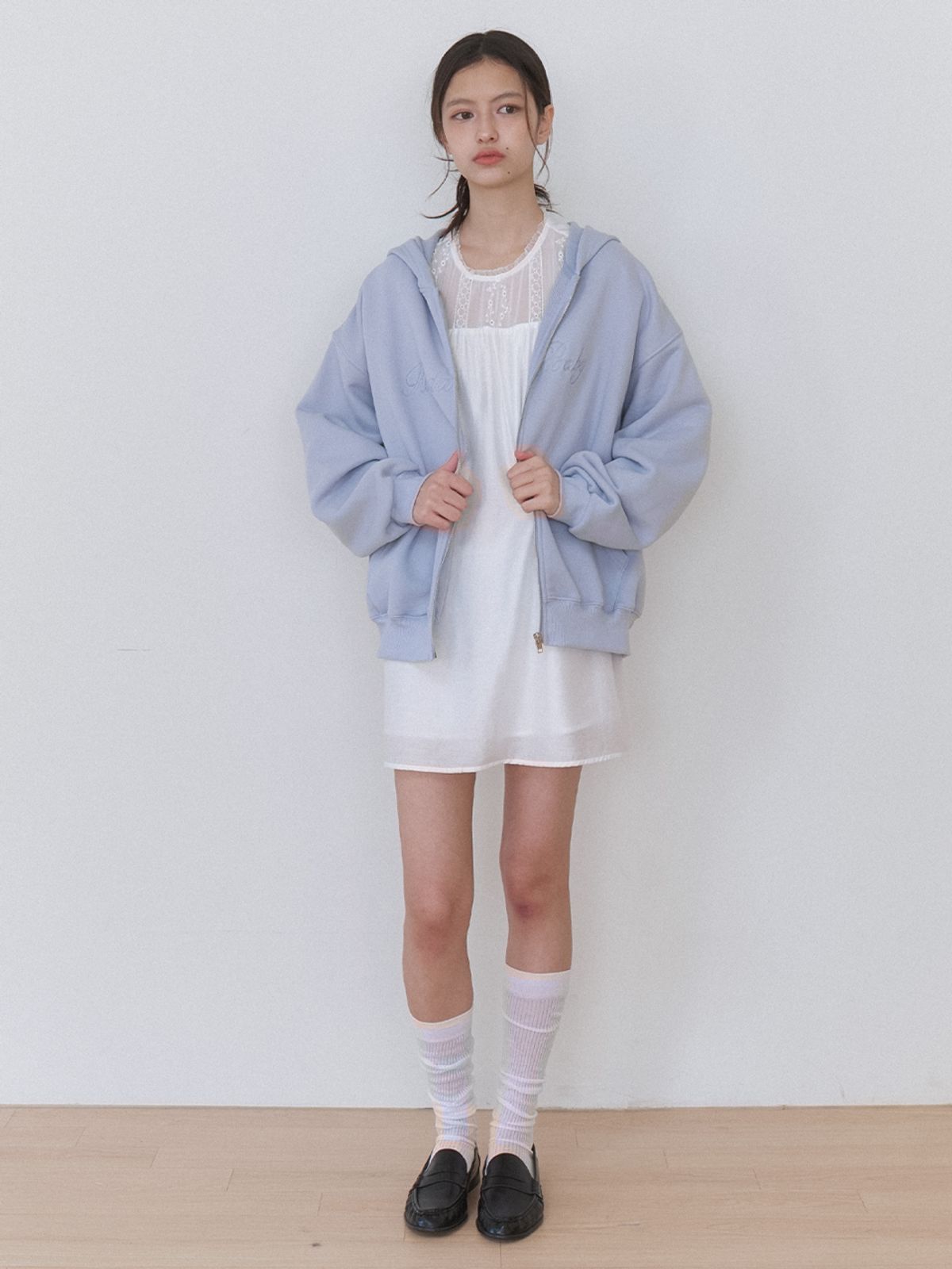 카인더베이비(KINDABABY) cozy stitch zip-up hoodie - mist blue