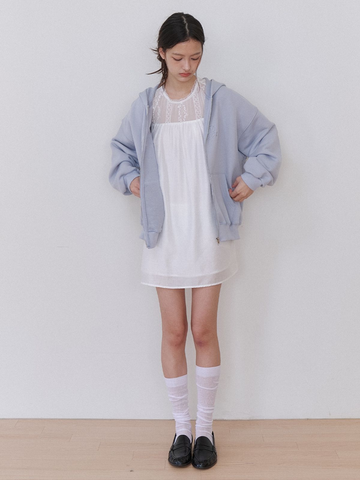 카인더베이비(KINDABABY) cozy stitch zip-up hoodie - mist blue