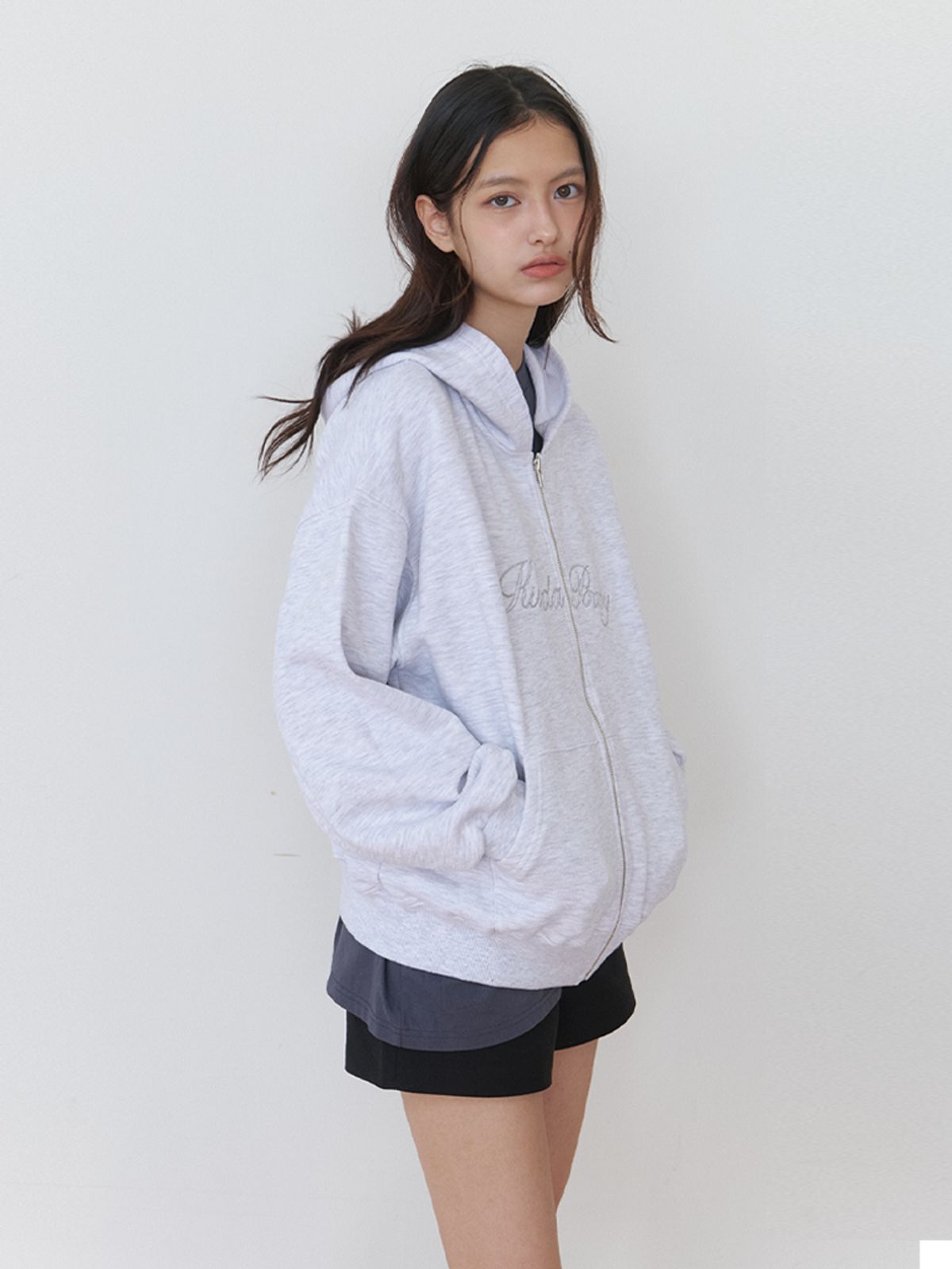 카인더베이비(KINDABABY) cozy stitch zip-up hoodie - soft melange gray