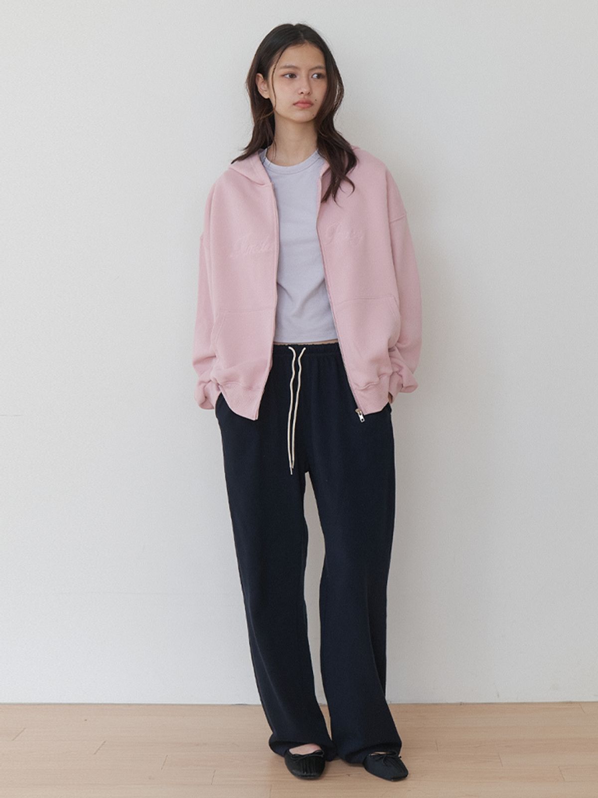 카인더베이비(KINDABABY) cozy stitch zip-up hoodie -  dusty pink