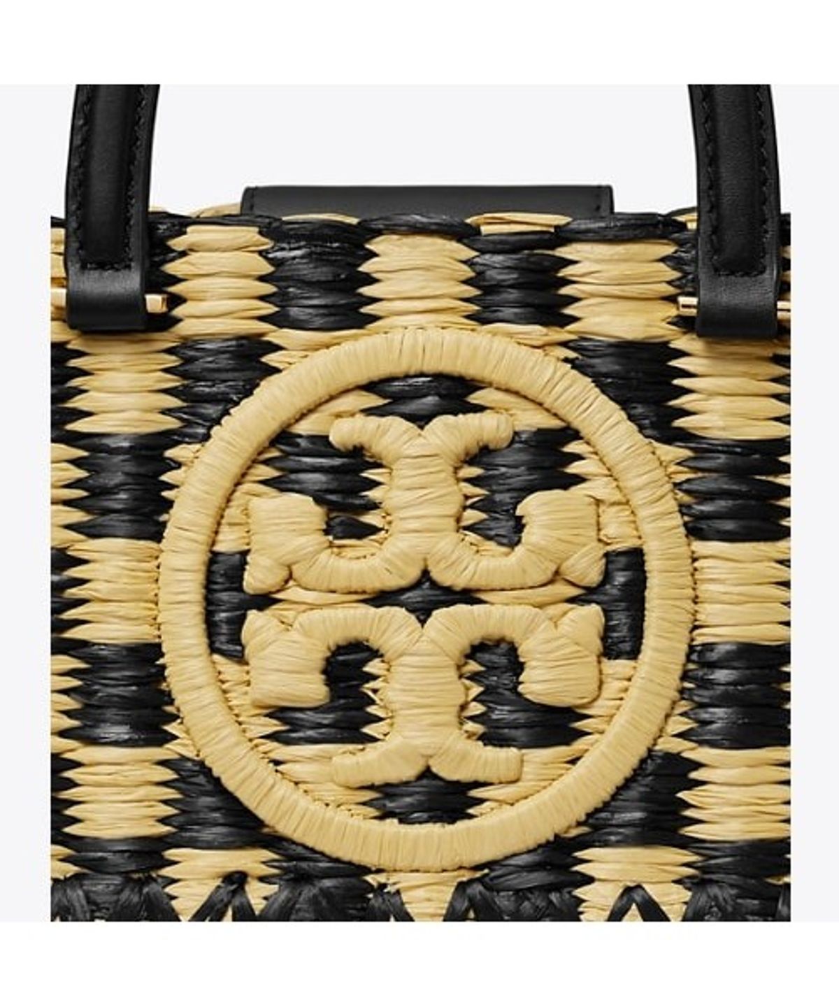 토리버치(TORYBURCH) 엘라 핸드 크로셰티드 체크 E/W 탑 핸들 - 블랙 / 내추럴
