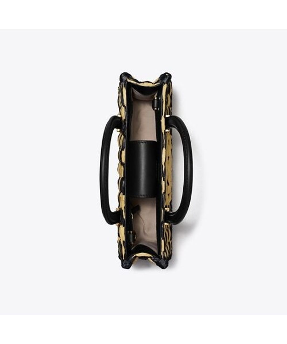 토리버치(TORYBURCH) 엘라 핸드 크로셰티드 체크 E/W 탑 핸들 - 블랙 / 내추럴