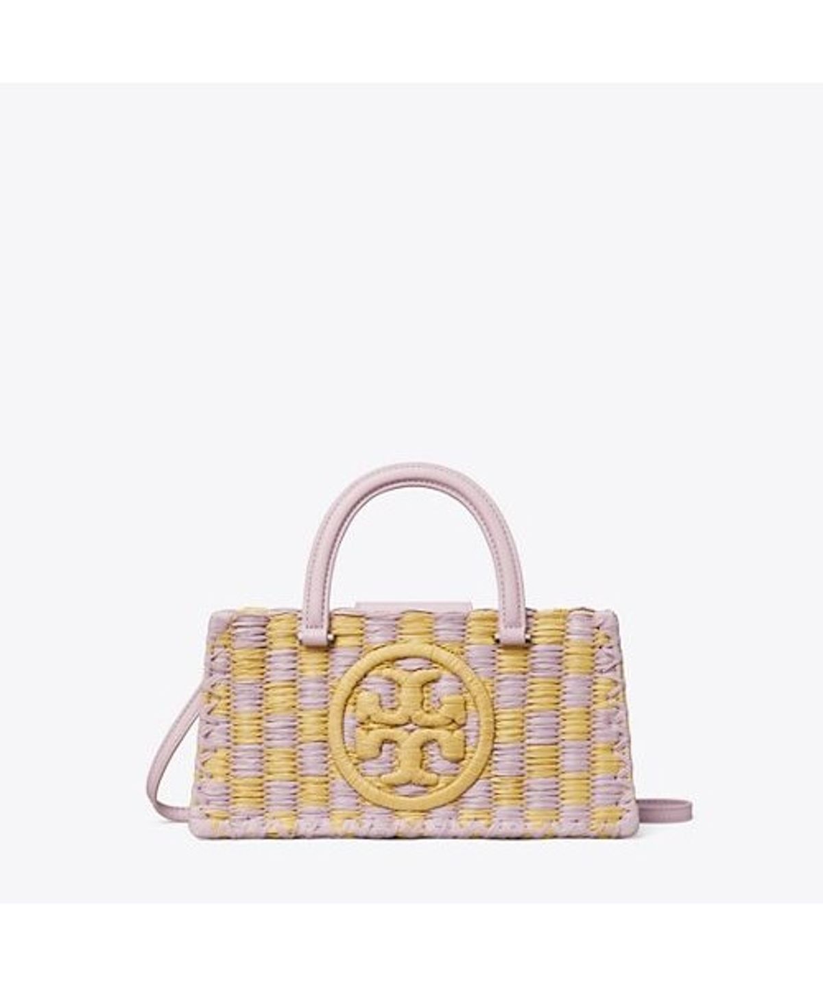 토리버치(TORYBURCH) 엘라 핸드 크로셰티드 체크 E/W 탑 핸들 - 페일 퍼플
