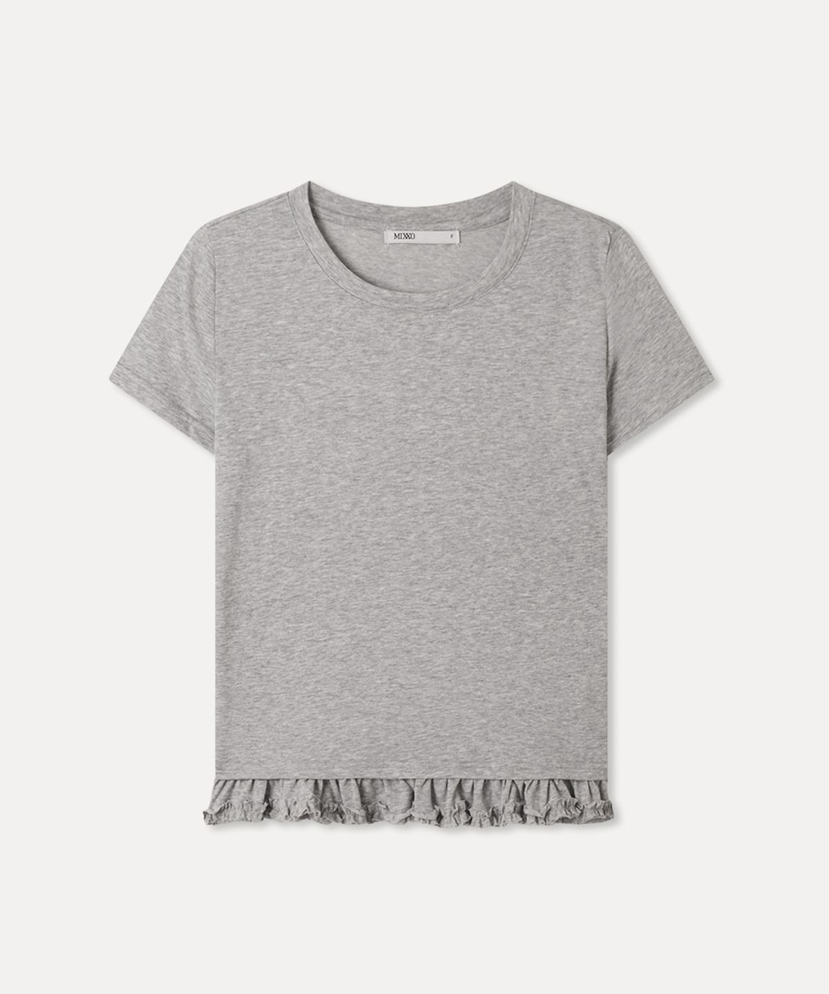 미쏘(MIXXO) 밑단 프릴 반팔 티셔츠_MIWHWG41TS
