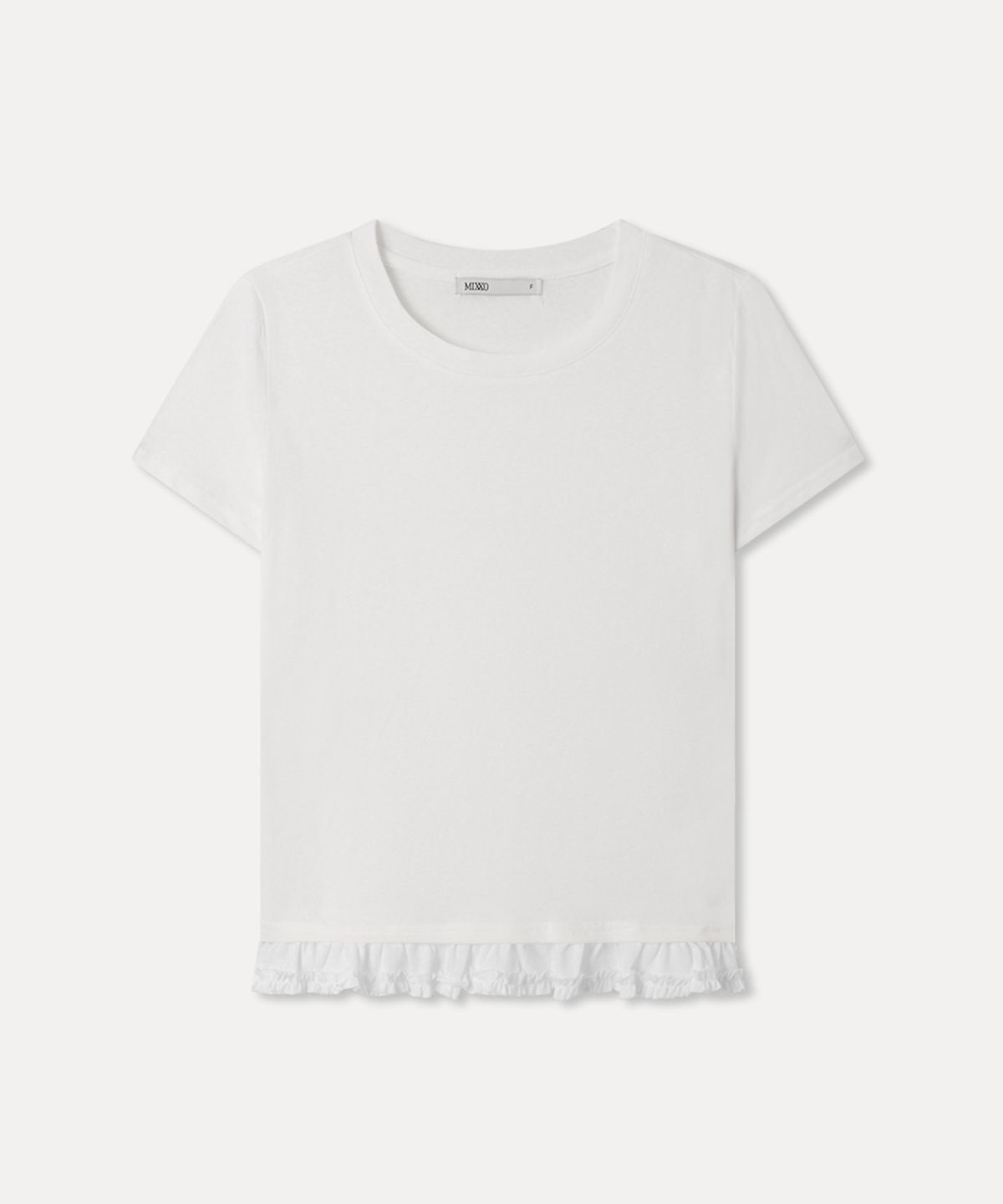 미쏘(MIXXO) 밑단 프릴 반팔 티셔츠_MIWHWG41TS