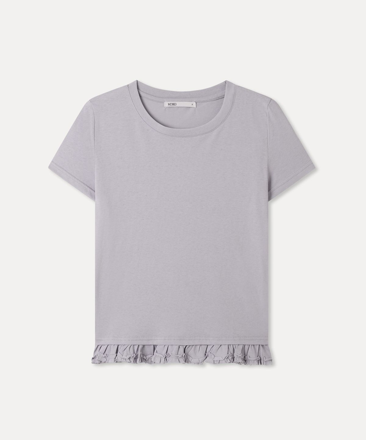 미쏘(MIXXO) 밑단 프릴 반팔 티셔츠_MIWHWG41TS