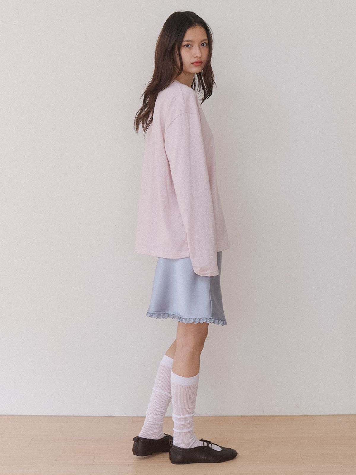 카인더베이비(KINDABABY) shimmer long sleeve tee - powder pink
