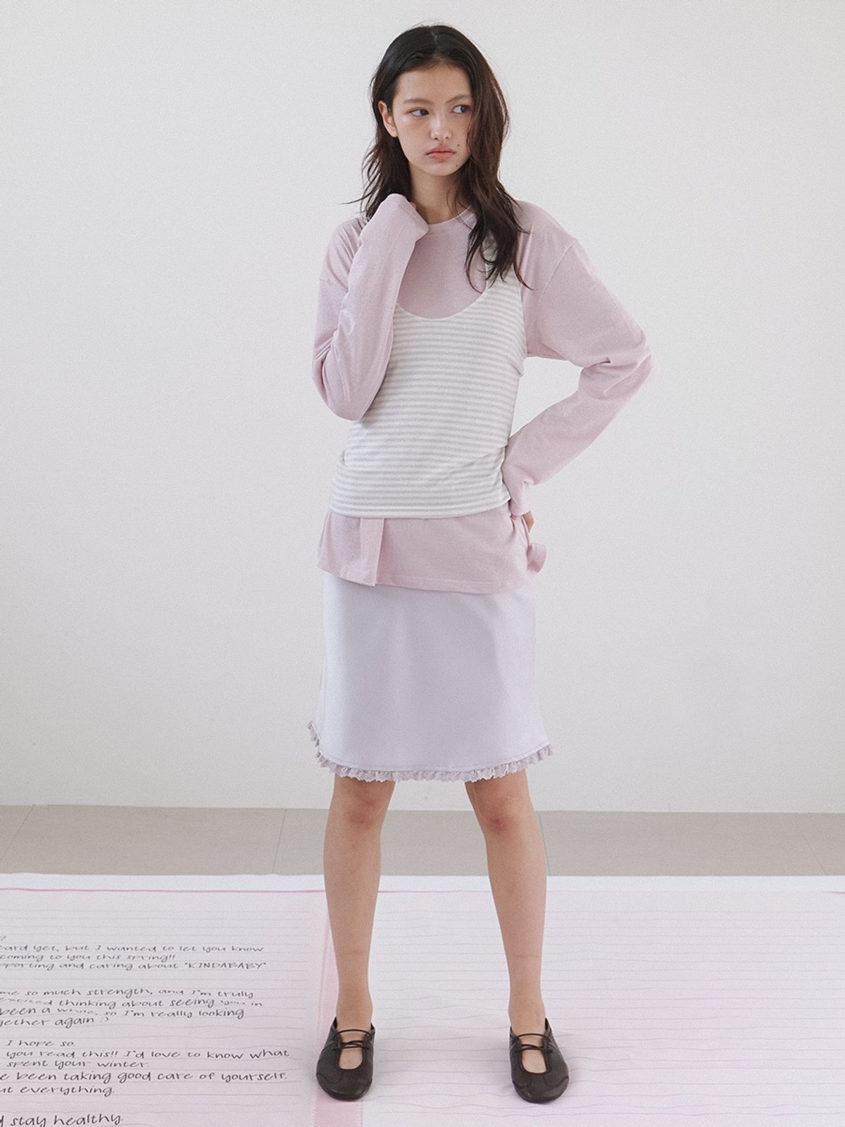 카인더베이비(KINDABABY) shimmer long sleeve tee - powder pink