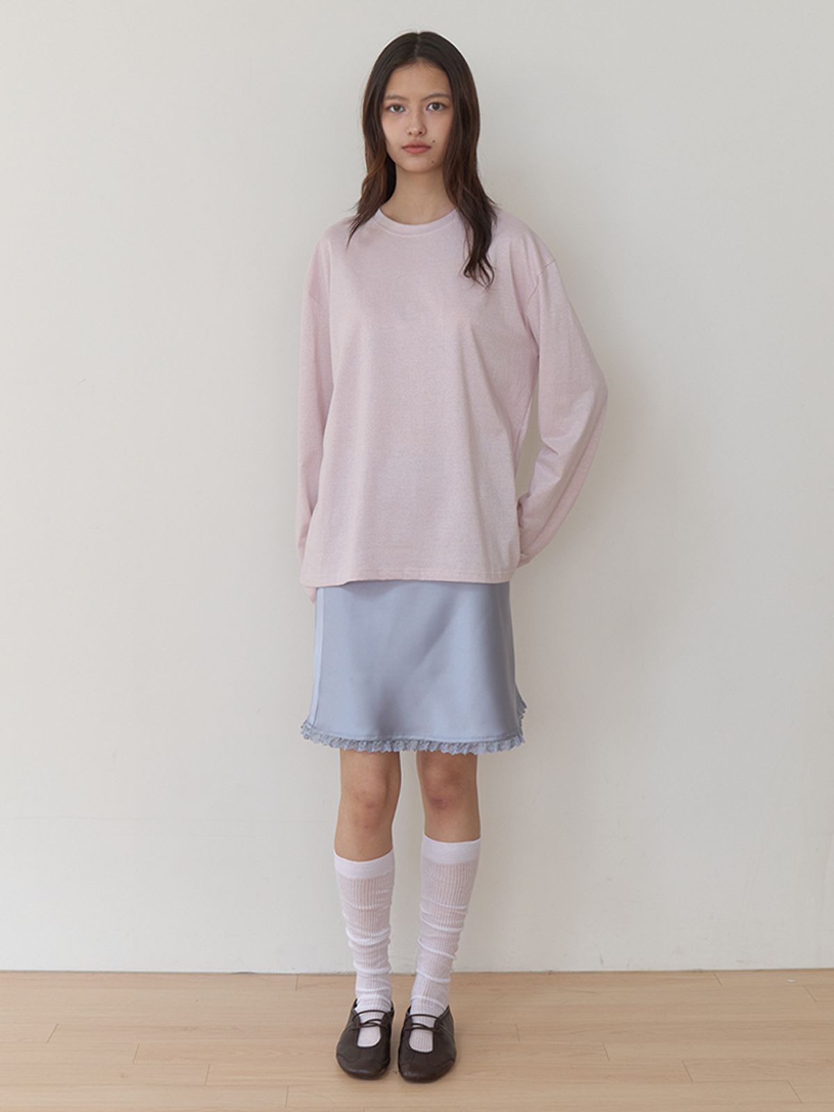 카인더베이비(KINDABABY) satin lace mini skirt - misty blue