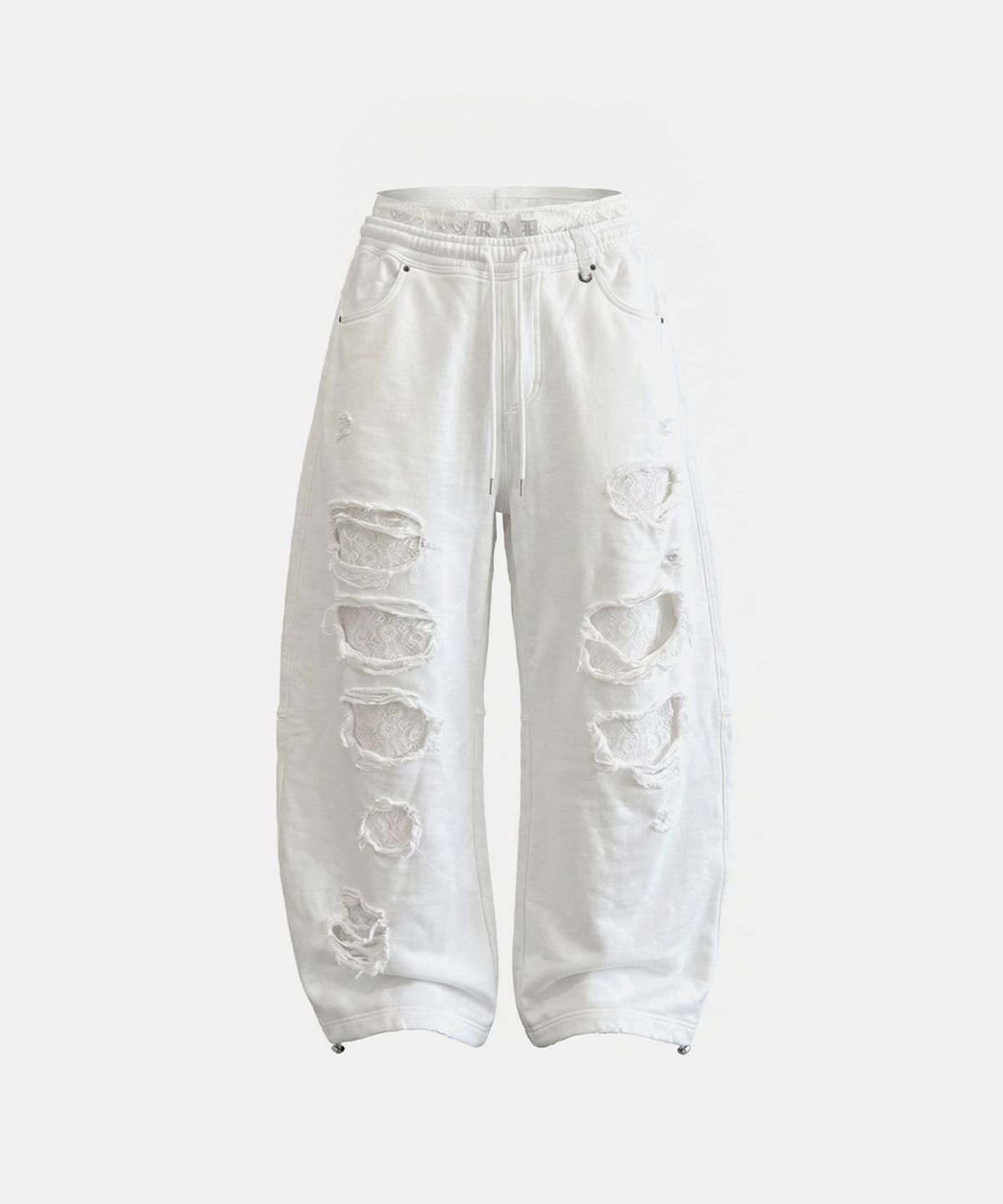 배드블러드(BADBLOOD) 레이스 레이어드 디스트레스드 조거 - 화이트