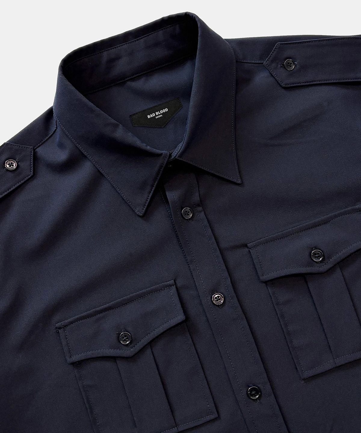 배드블러드(BADBLOOD) Arc Epaulette Military Short Sleeve Shirt - Navy