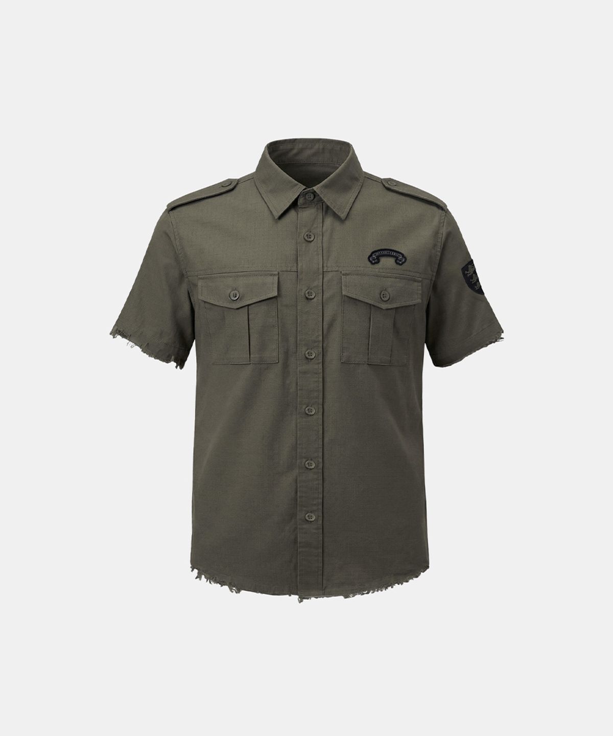 배드블러드(BADBLOOD) Arc Epaulette Military Short Sleeve Shirt - Military Green