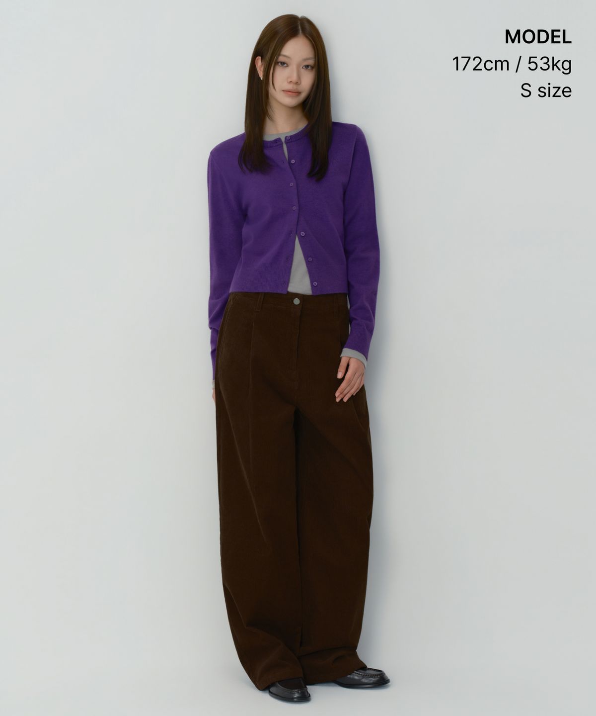 무신사 스탠다드 우먼(MUSINSA STANDARD WOMAN) 우먼즈 에센셜 라운드 넥 가디건 [퍼플]