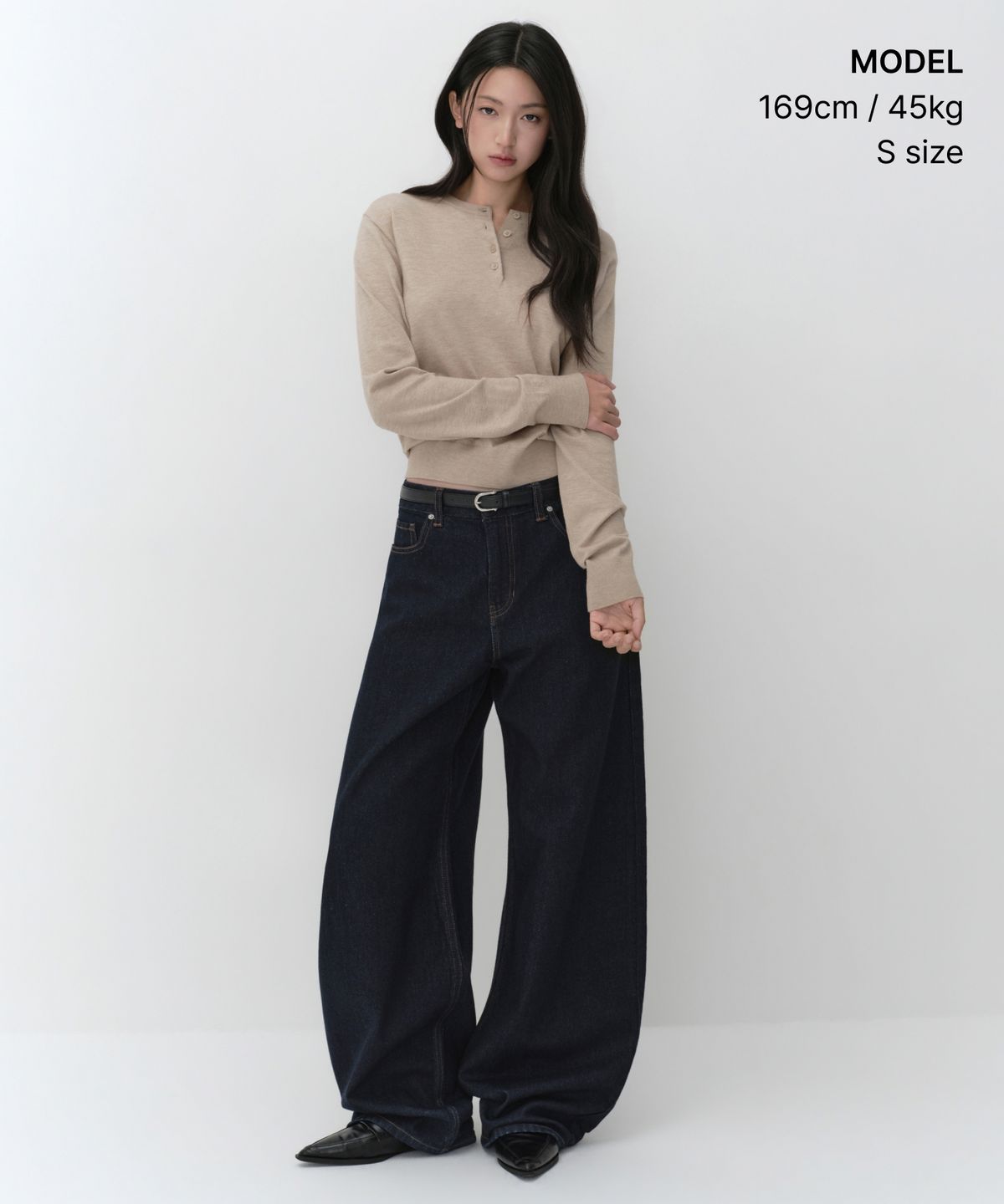 무신사 스탠다드 우먼(MUSINSA STANDARD WOMAN) 우먼즈 에센셜 헨리 넥 니트 [헤더 라이트 베이지]