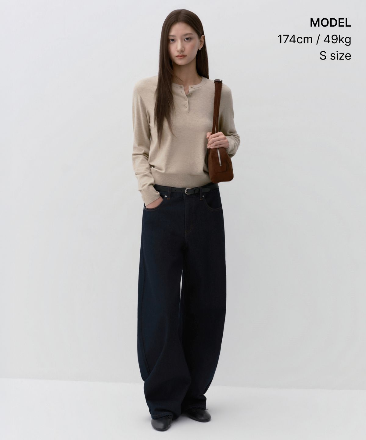 무신사 스탠다드 우먼(MUSINSA STANDARD WOMAN) 우먼즈 에센셜 헨리 넥 니트 [헤더 라이트 베이지]