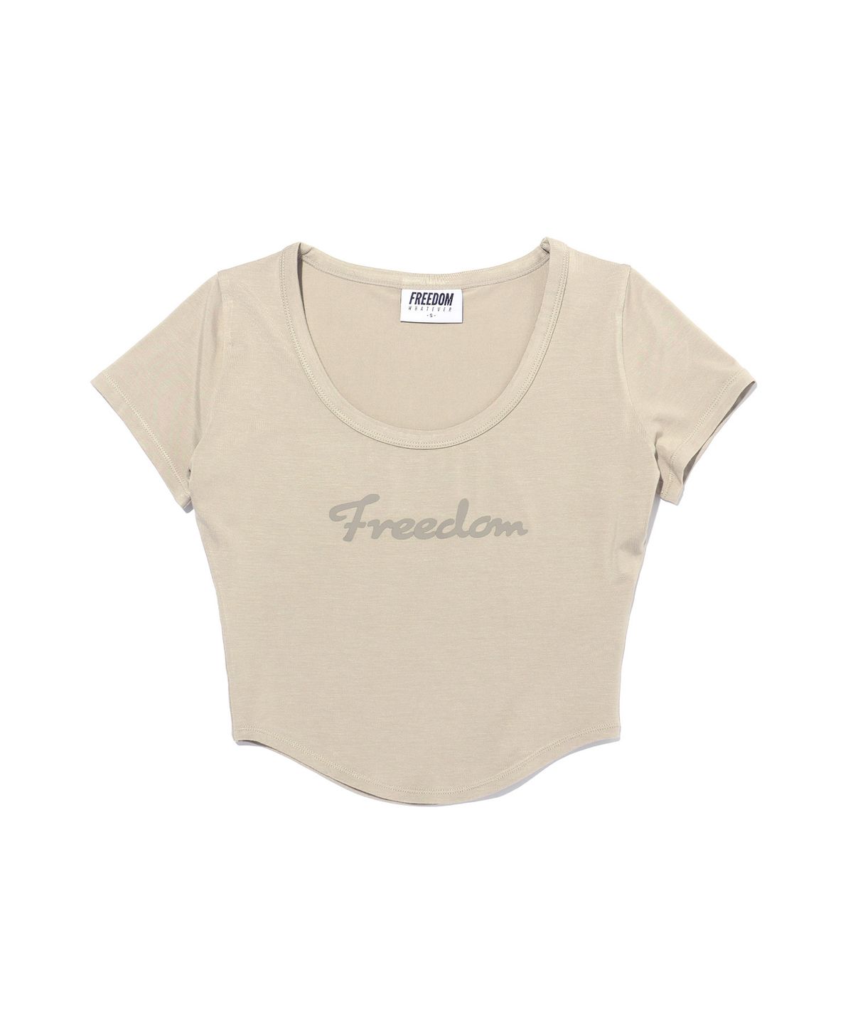 프리덤(FREEDOM) 모달 U넥 크롭 숏 슬리브 (샌드베이지)