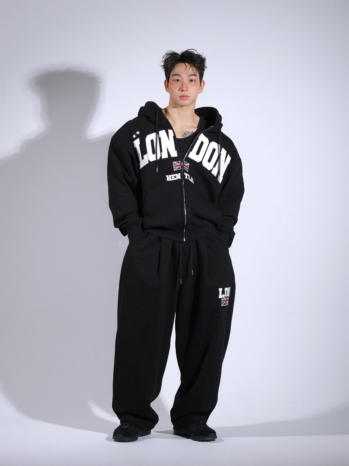 핸틀(HENTLE) 런던 와이드 스웻 팬츠(블랙)