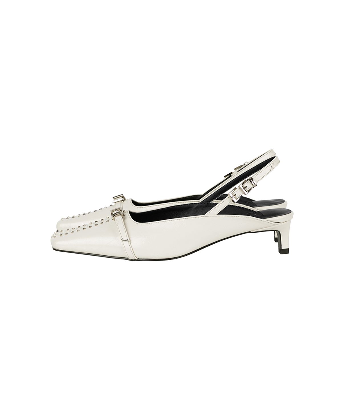 트리밍버드(TREEMINGBIRD) Square-Toe Belted Slingbacks [ Ivory ]