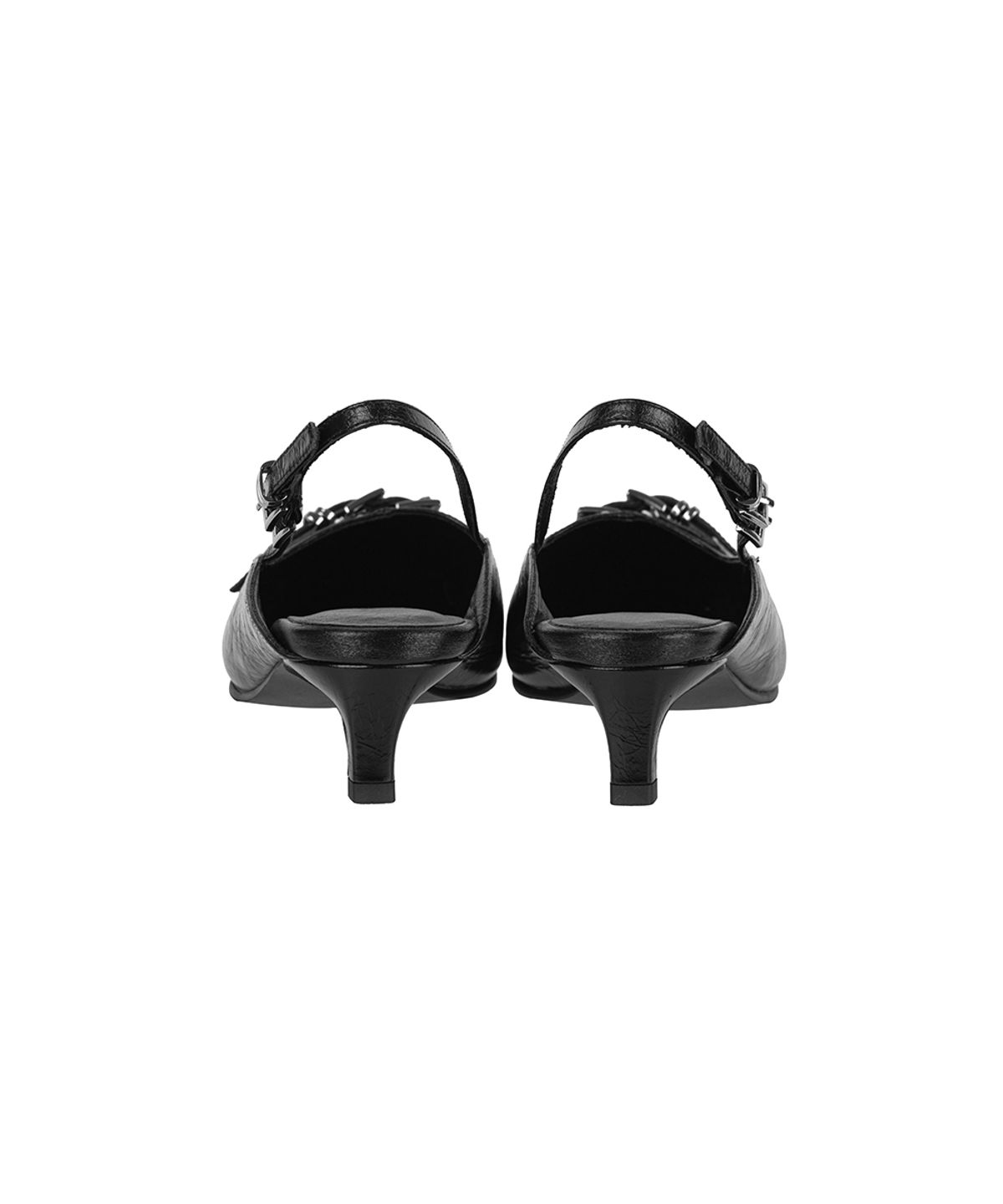 트리밍버드(TREEMINGBIRD) Square-Toe Belted Slingbacks [ Black ]