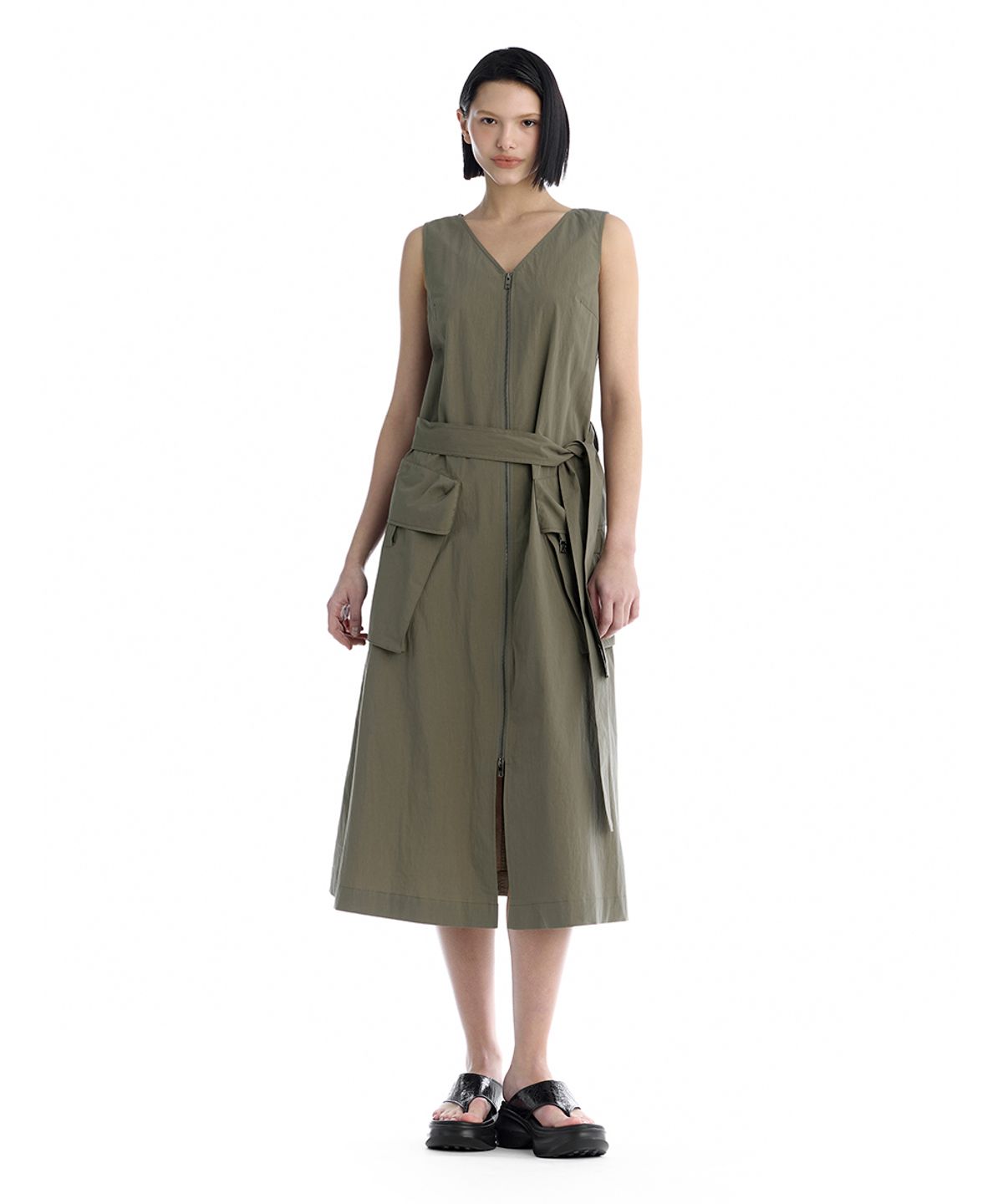 트리밍버드(TREEMINGBIRD) Cargo Sleeveless Long Dress [ Khaki ]